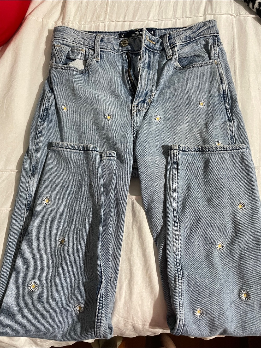 Hollister Light Wash Denim Jeans with Embroidered Daisies - Picture 1 of 5